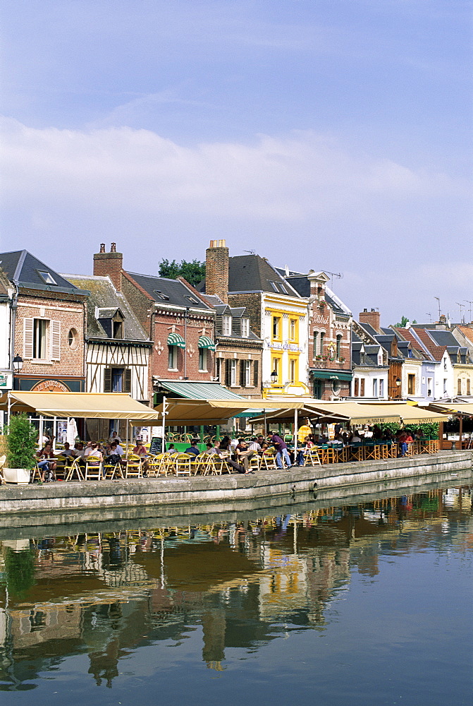 Waterside restaurants in the St. Leu area, Amiens, Picardy, France, Europe