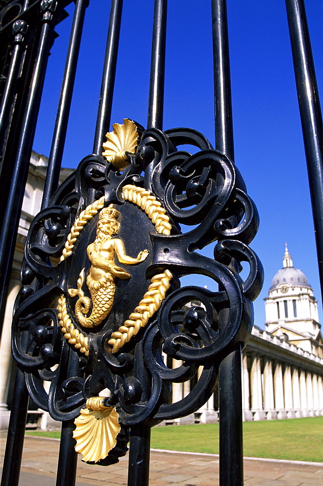 Detail of the Royal Gate, Royal Naval College, Greenwich, London, England, United Kingdom, Europe