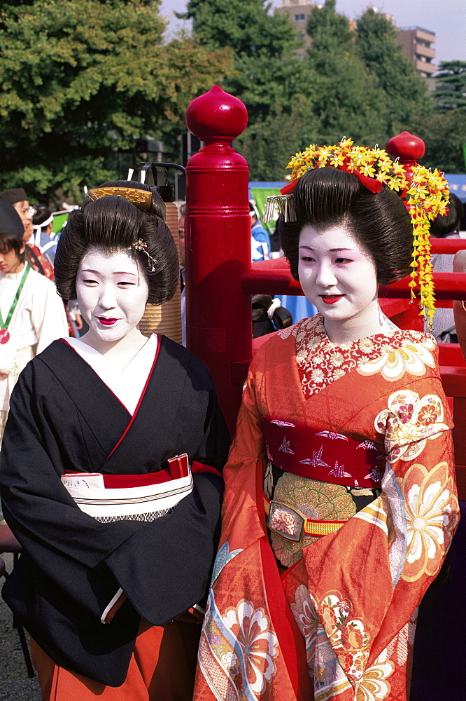 Geishas at Jidai Matsuri Festival held annually in November at Sensoji Temple Asakusa, Tokyo, Honshu, Japan, Asia