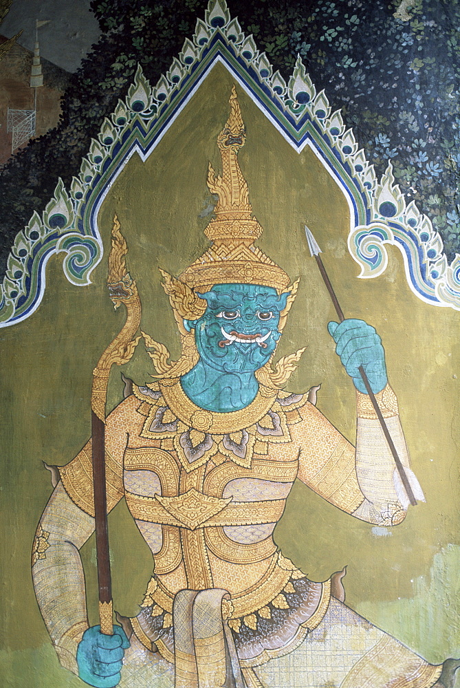 Murals depicting scenes from the Ramakien, Wat Phra Kaeo, Grand Palace, Bangkok, Thailand, Southeast Asia, Asia