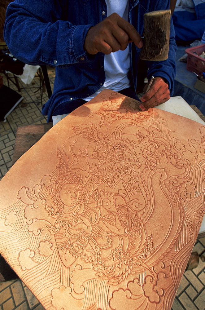 Leather worker in Phetchaburi, Thailand, Southeast Asia, Asia