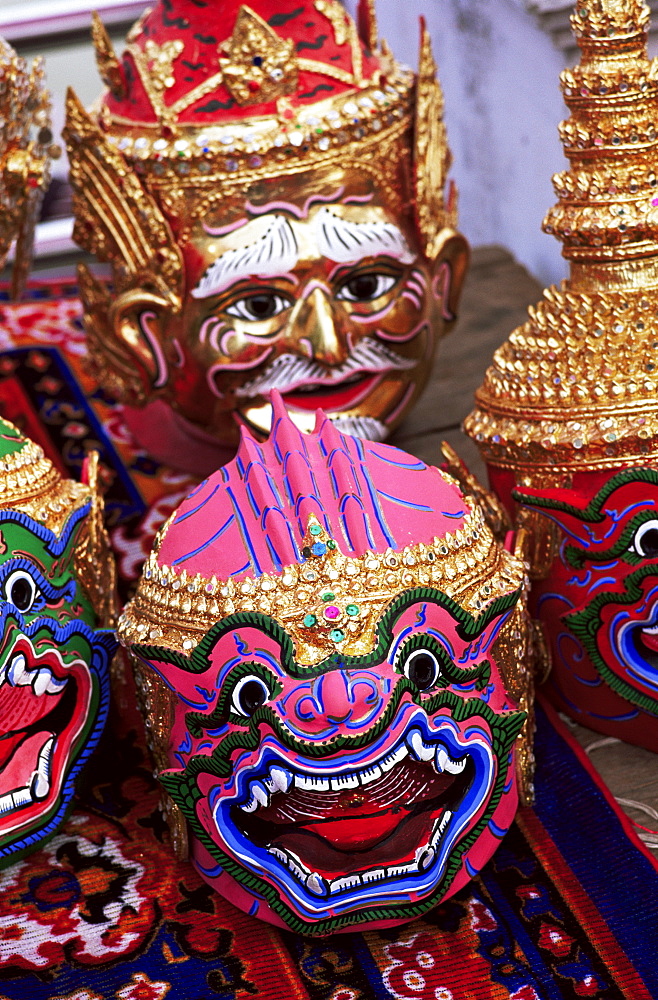 Close-up of Khon Dance masks, Thailand, Southeast Asia, Asia