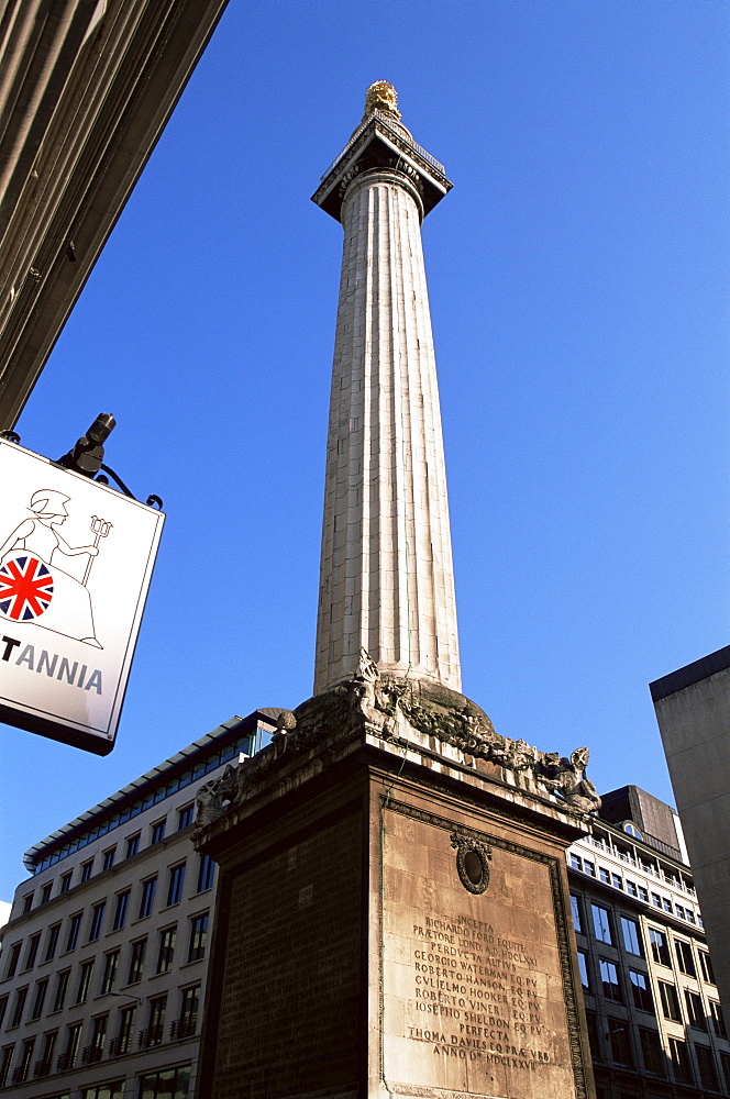 The Monument to the Great Fire of London in 1666, City of London, London, England, United Kingdom, Europe