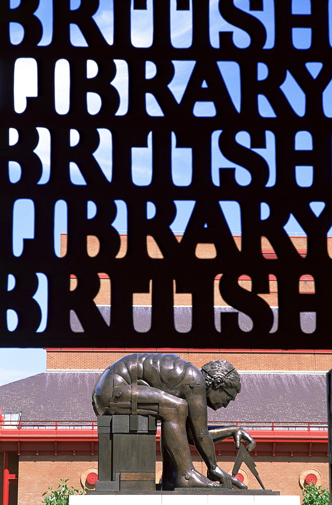 Bronze statue of Sir Isaac Newton by Eduardo Paolozzi, British Library, London, England, United Kingdom, Europe