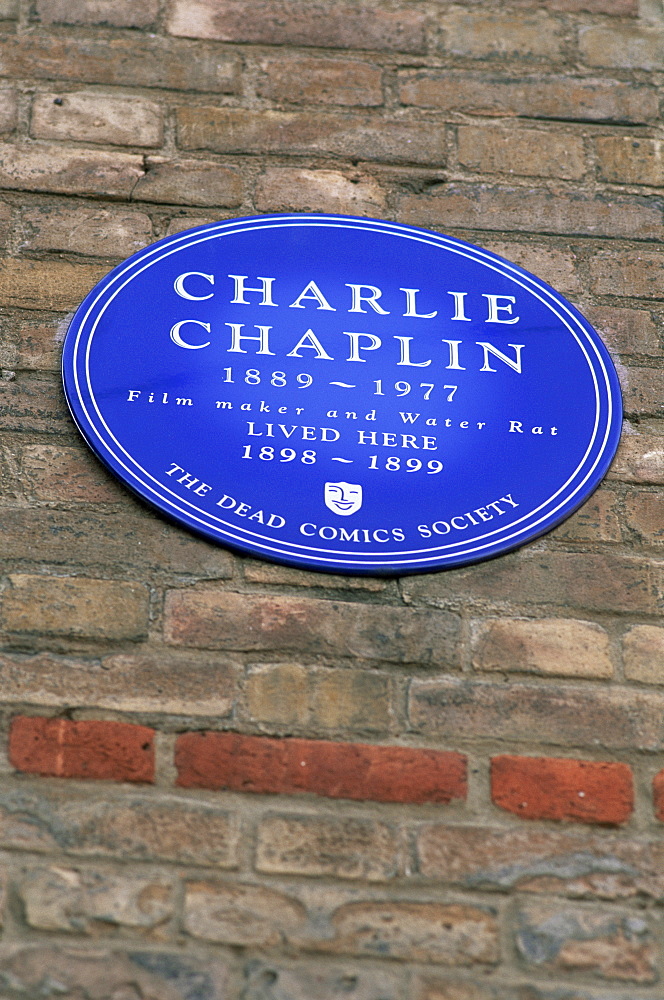 Charlie Chaplin blue plaque, London, England, United Kingdom, Europe