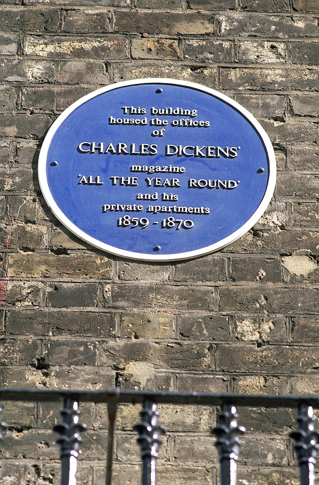 Charles Dickens blue plaque, London, England, United Kingdom, Europe