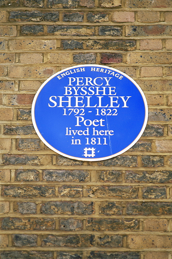 Percy Bysshe Shelley blue plaque, London, England, United Kingdom, Europe