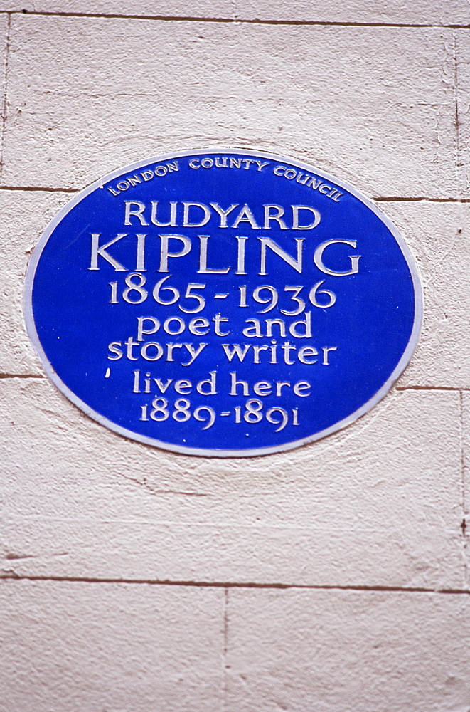 Rudyard Kipling blue plaque, London, England, United Kingdom, Europe