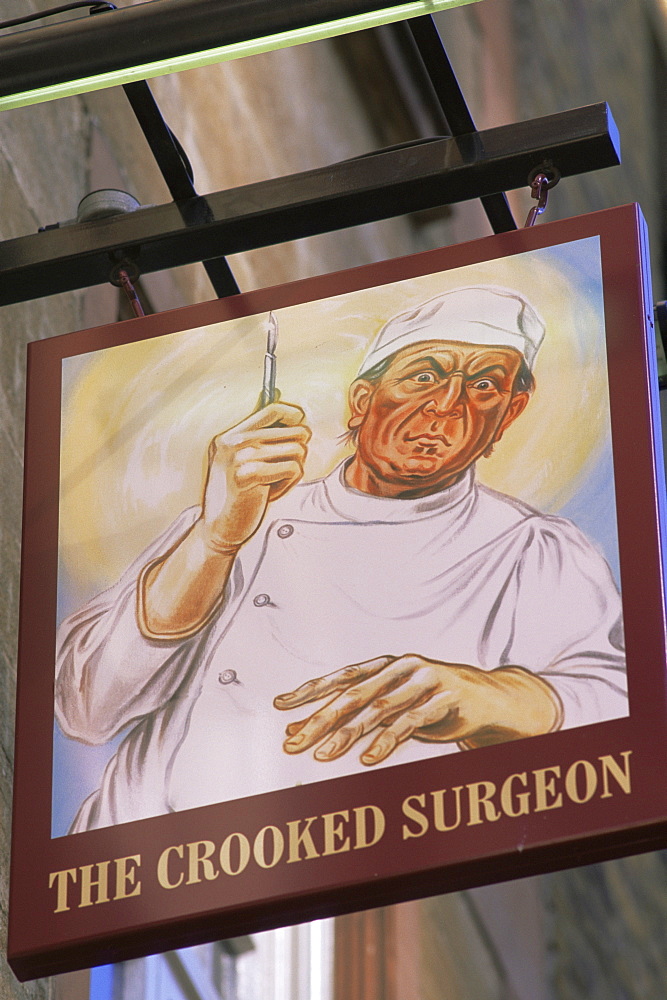 The Crooked Surgeon pub sign, London, England, United Kingdom, Europe