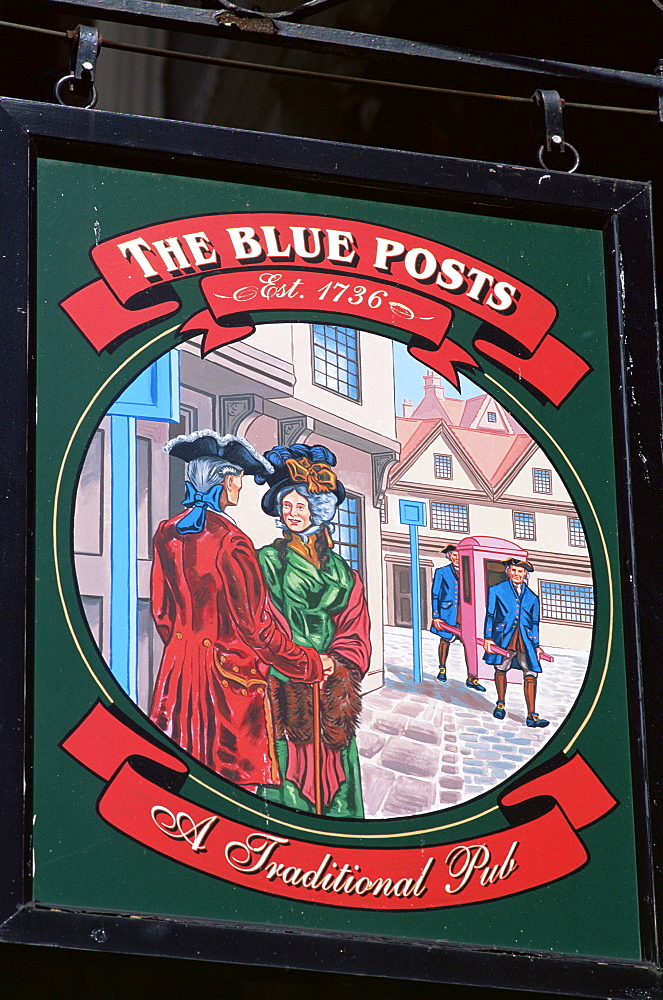The Blue Posts pub sign, London, England, United Kingdom, Europe