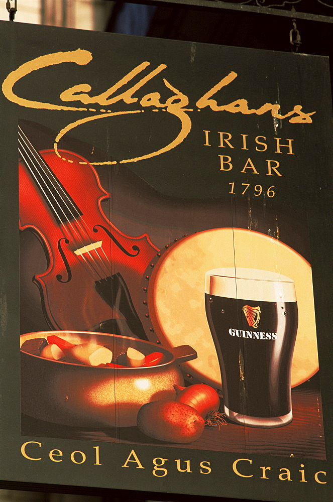 The Callaghan's Irish Bar pub sign, London, England, United Kingdom, Europe