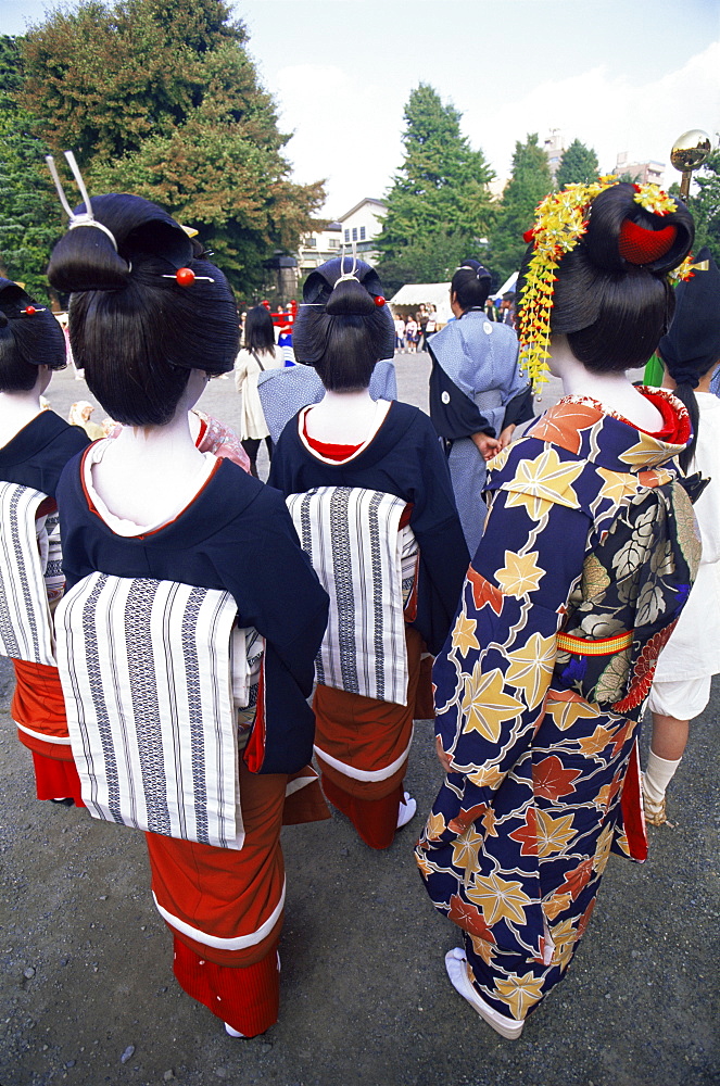 Geishas at Jidai Matsuri Festival held annually in November at Sensoji Temple, Asakusa, Tokyo, Japan, Asia