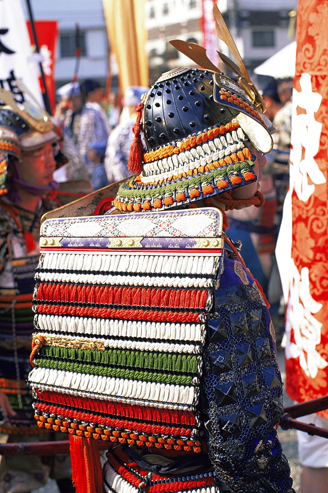 Man dressed in Samurai costume at Jidai Matsuri Festival held annually in November at Sensoji Temple, Asakusa, Tokyo, Japan, Asia