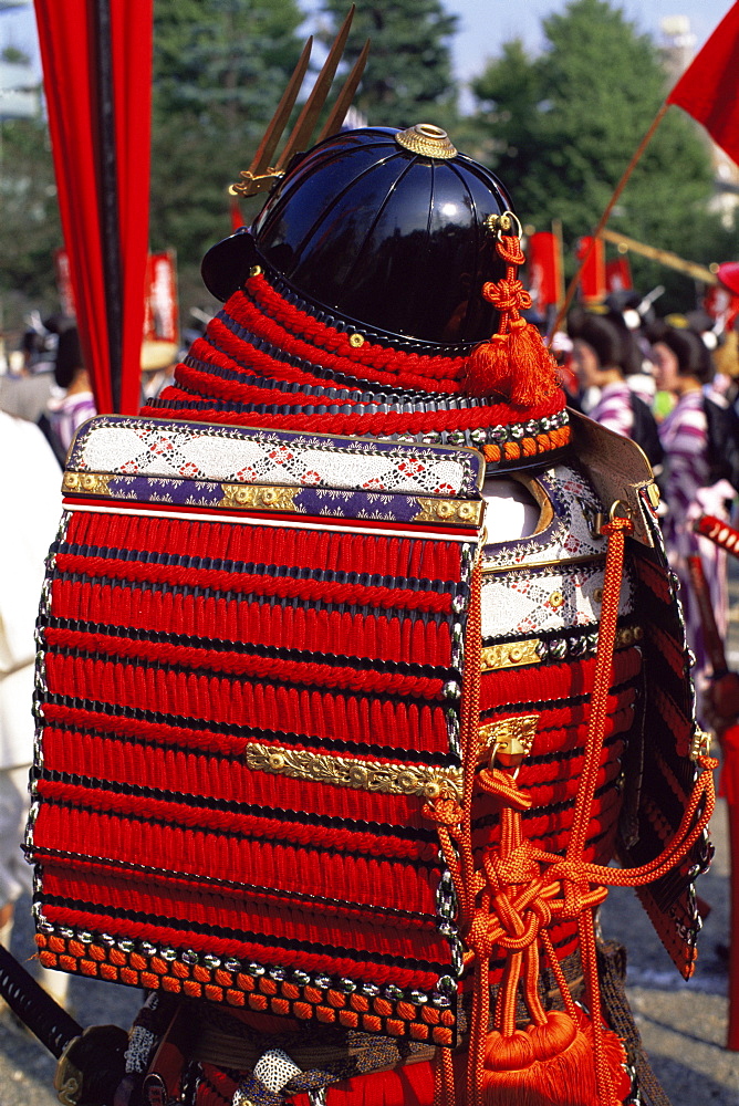 Man dressed in Samurai costume at Jidai Matsuri Festival held annually in November at Sensoji Temple, Asakusa, Tokyo, Japan, Asia