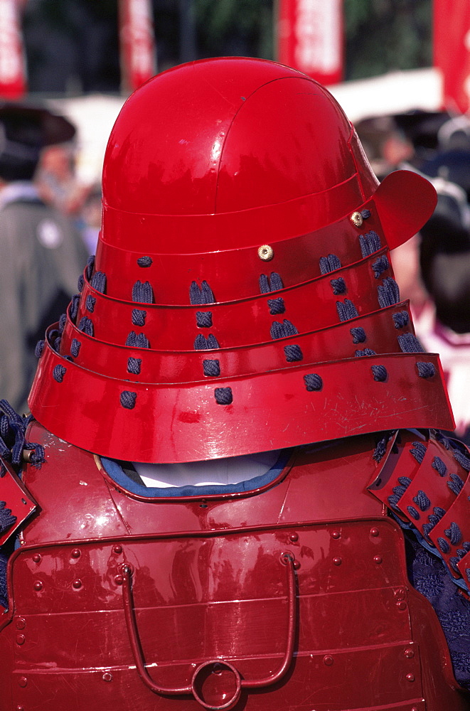 Man dressed in Samurai costume at Jidai Matsuri Festival held annually in November at Sensoji Temple, Asakusa, Tokyo, Japan, Asia