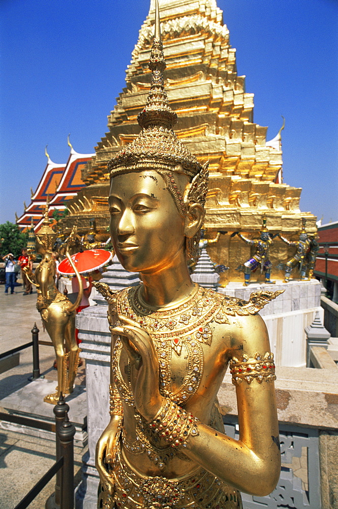 Kinnari statue in Wat Phra Kaeo, Grand Palace, Bangkok, Thailand, Southeast Asia, Asia