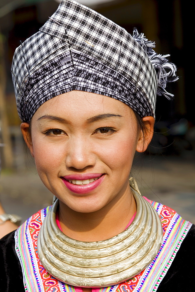 Hmong hilltribe woman in traditional costume, Golden Triangle, Thailand, Southeast Asia, Asia