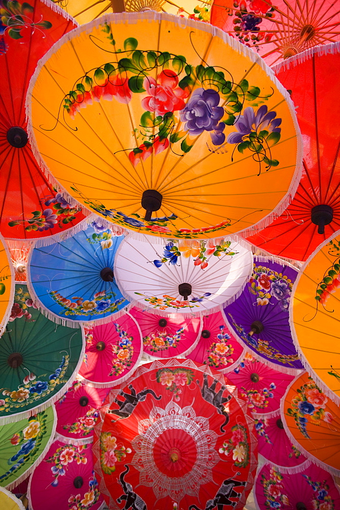 Umbrella display at Borsang Village, Chiang Mai, Thailand, Southeast Asia, Asia