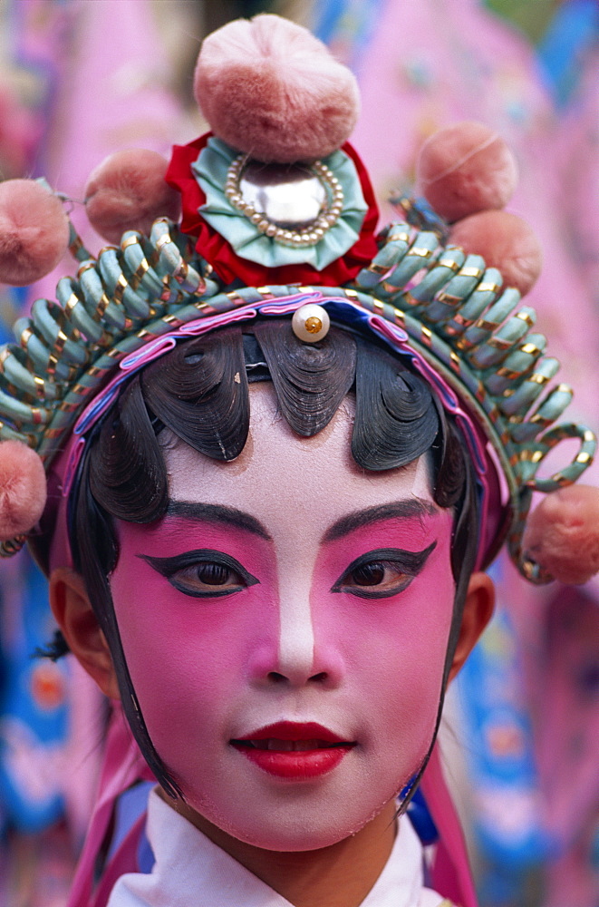 Portrait of boy dressed in Chinese Opera costume, Hong Kong, China, Asia