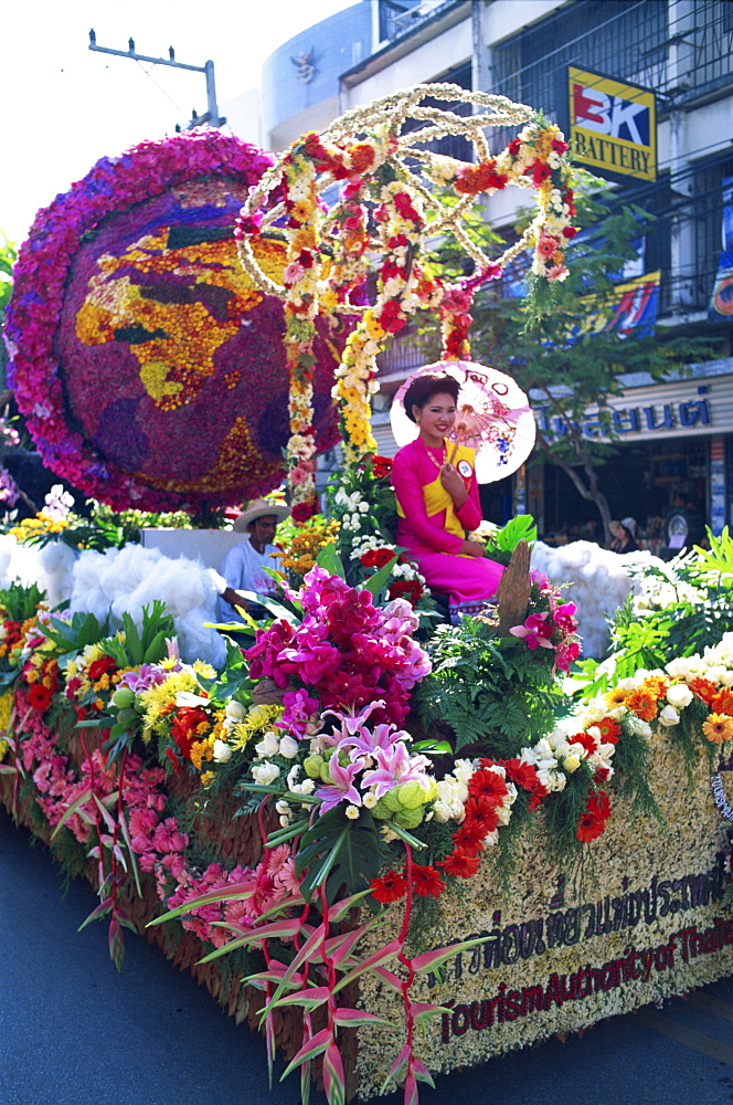 Floral float at Chiang Mai Flower Festival parade, Chiang Mai, Thailand, Southeast Asia, Asia