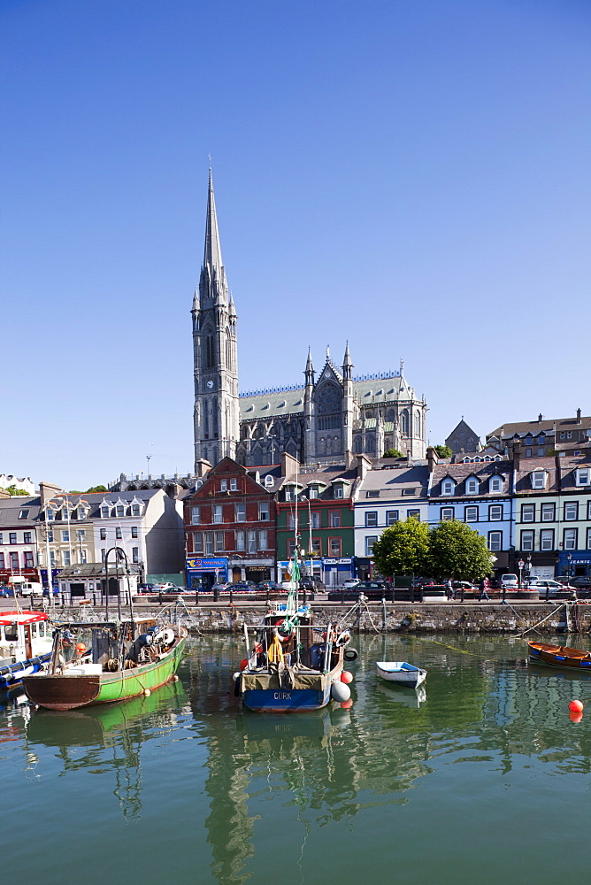 Cobh Harbour and St. Colman's Cathedral, Cobh, County Cork, Munster, Republic of Ireland, Europe