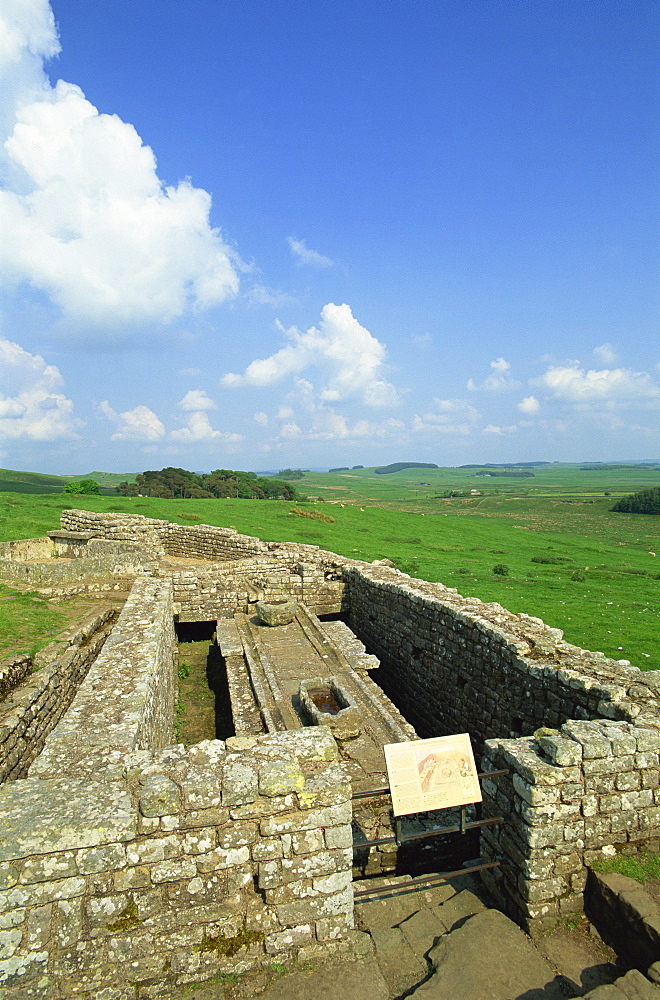 The latrines, Housesteads Roman Fort, Hadrians Wall, UNESCO World Heritage Site, Northumberland, England, United Kingdom, Europe