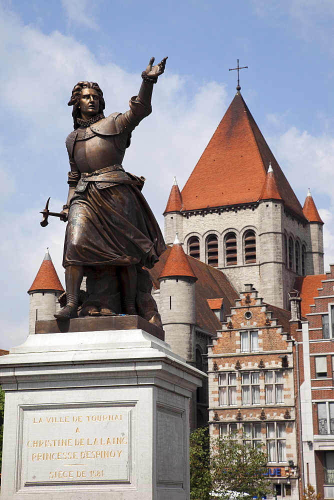 Statue of Christine de Lalaing, the Princess of Espinoy, Tournai, Belgium, Europe