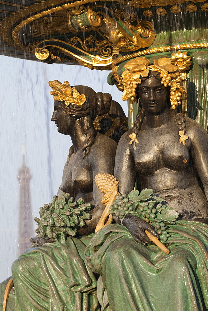 Detail of La Fontaine des Mers (Fountain of the Seas), by Jacques Ignace Hittorff, Place de la Concorde, Paris, France, Europe