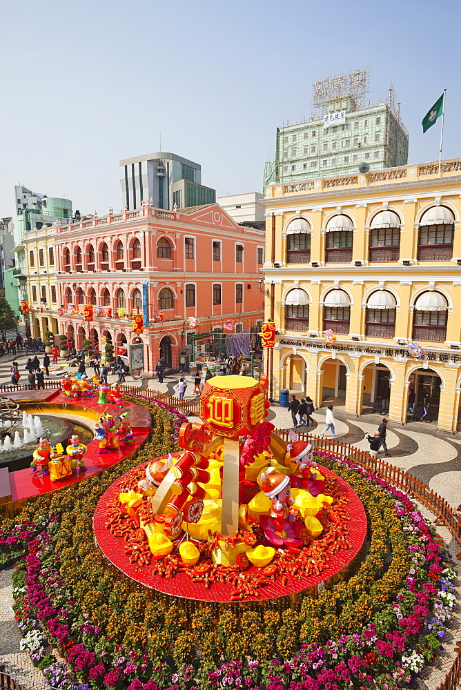 Senado Square with display of Chinese New Year decorations, Macau, China, Asia