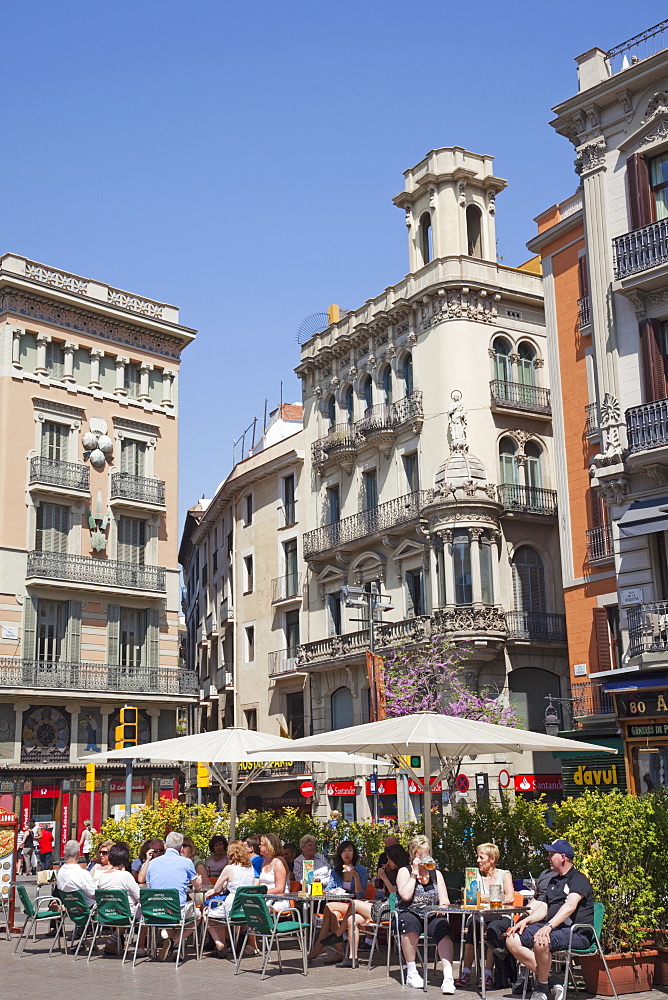 Outdoors cafes, The Ramblas, Barcelona, Catalonia, Spain, Europe