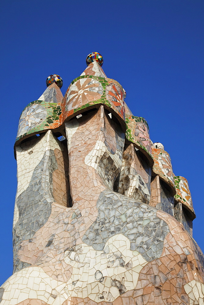 Rooftop chimneys, Casa Batllo, UNESCO World Heritage Site, Barcelona, Catalonia, Spain, Europe