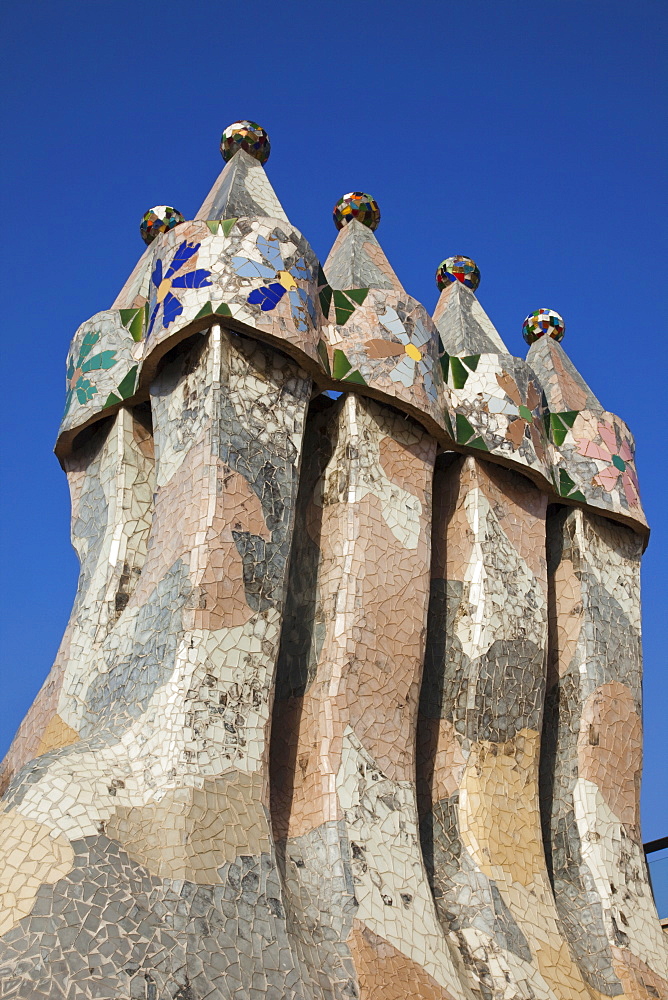 Rooftop chimneys, Casa Batllo, UNESCO World Heritage Site, Barcelona, Catalonia, Spain, Europe