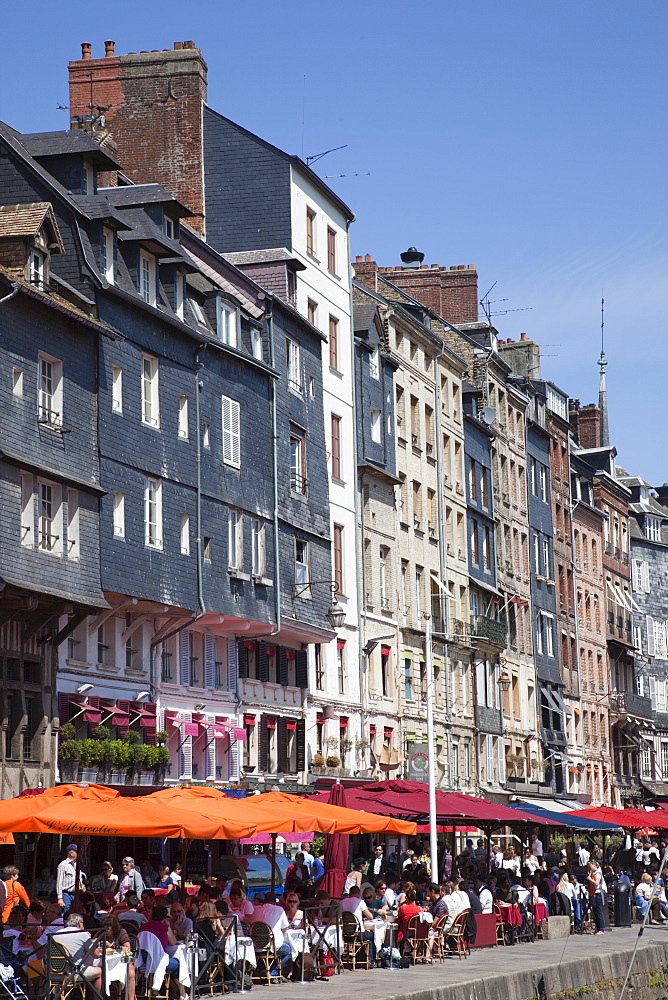 Restaurants and outdoor cafes, Honfleur, Normandy, France, Europe