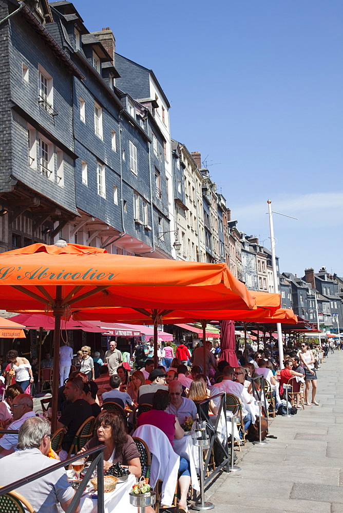 Restaurants and outdoor cafes, Honfleur, Normandy, France, Europe