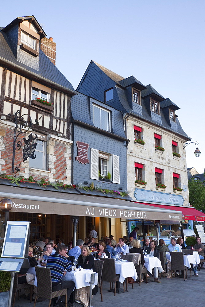 Restaurants and outdoor cafes, Honfleur, Normandy, France, Europe