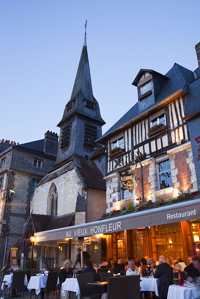 Restaurants and outdoor cafes, Honfleur, Normandy, France, Europe