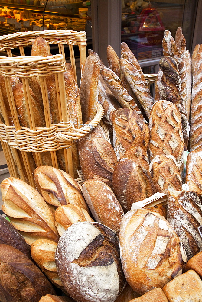 Display in bread shop, Honfleur, Normandy, France, Europe