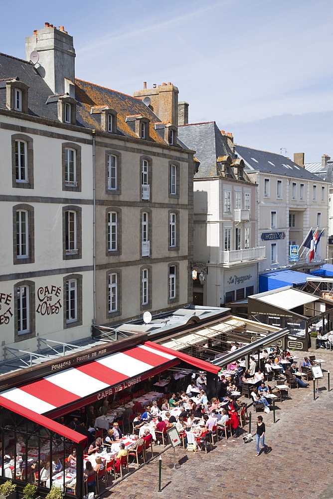 Cafes in the Walled City, St. Malo, Brittany, France, Europe