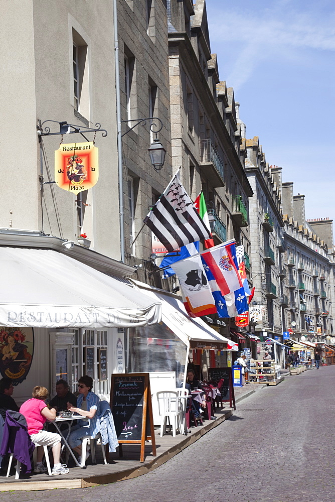 Cafes in the Walled City, St. Malo, Brittany, France, Europe