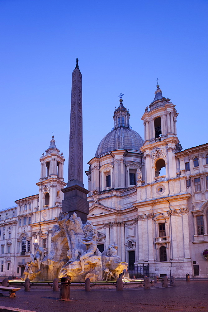 Fountain of the Four Rivers and Sant' Agnese in Agone Church, Piazza Navona, Rome, Lazio, Italy, Europe