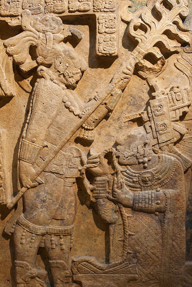 Maya lintel from Yaxchilan in Mexico dating from between 600 and 900 AD,  British Museum, Bloomsbury, London, England, United Kingdom, Europe