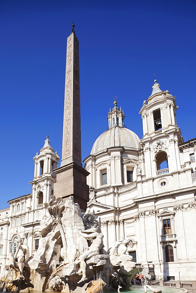 Fountain of the Four Rivers and Sant' Agnese in Agone Church, Piazza Navona, Rome, Lazio, Italy, Europe