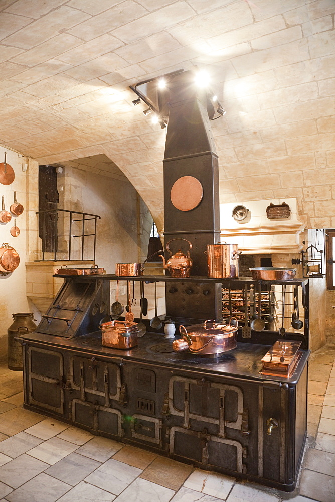 The kitchen, Chenonceau Castle, Indre et Loire, Loire Valley, france, Europe