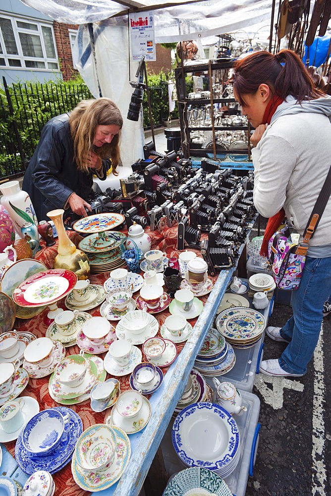 Stall on Portobello Road Antique Market, London, England, United Kingdom, Europe