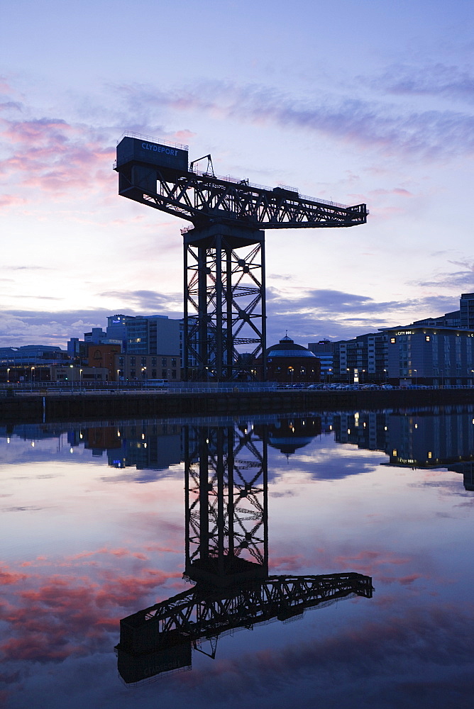 The Finneston Crane and Modern Clydebank skyline, Clydebank, Glasgow, Scotland, United Kingdom, Europe