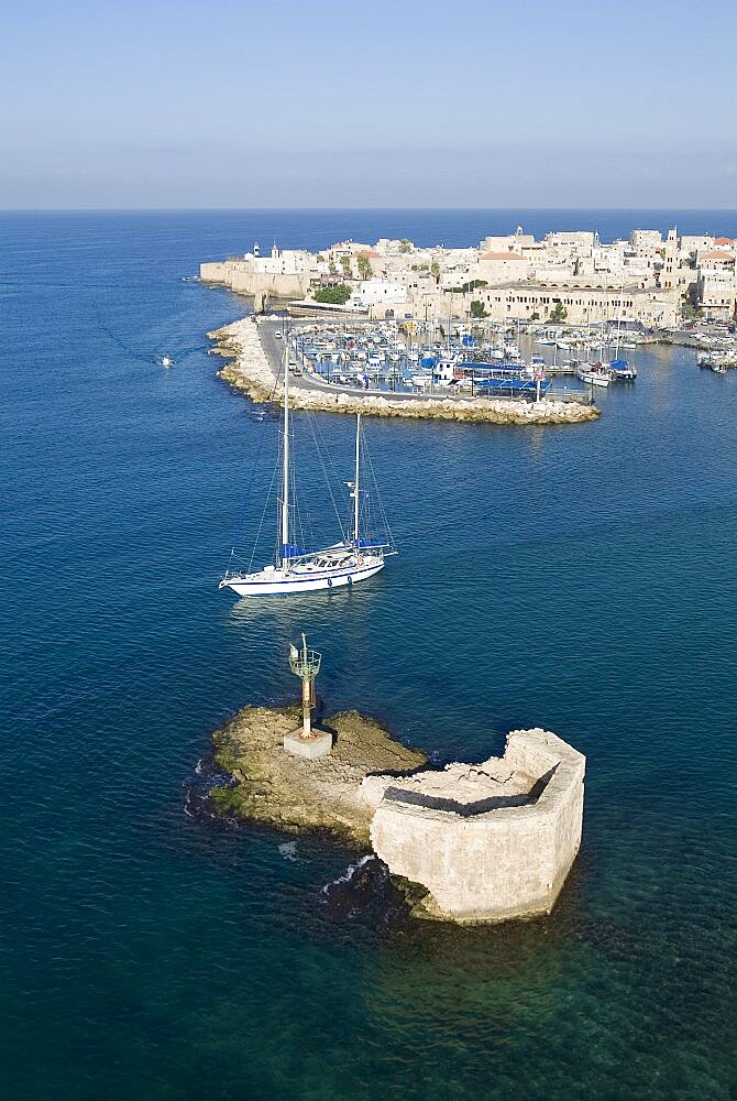 Aerial old city of Acre in the western Galilee, Israel