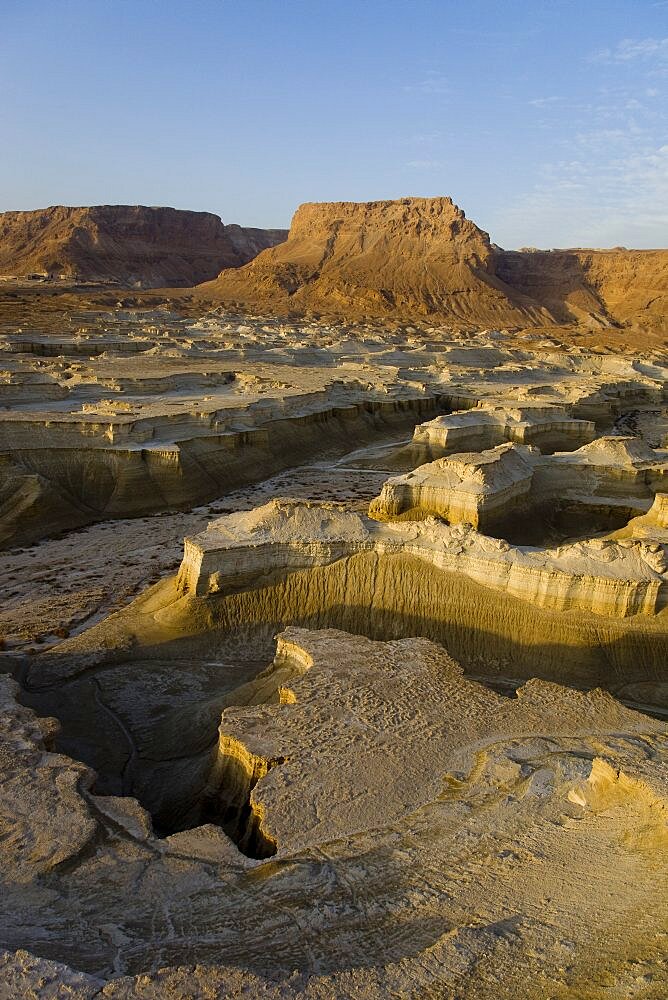 Low altitude view of the archeologic site of Masada in the Judean desert, Israel