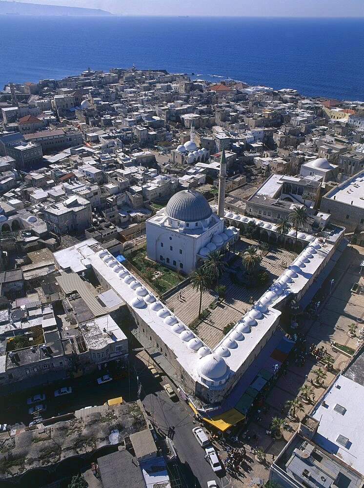 Aerial Al Jazar mosque in the old city of Acre, Israel