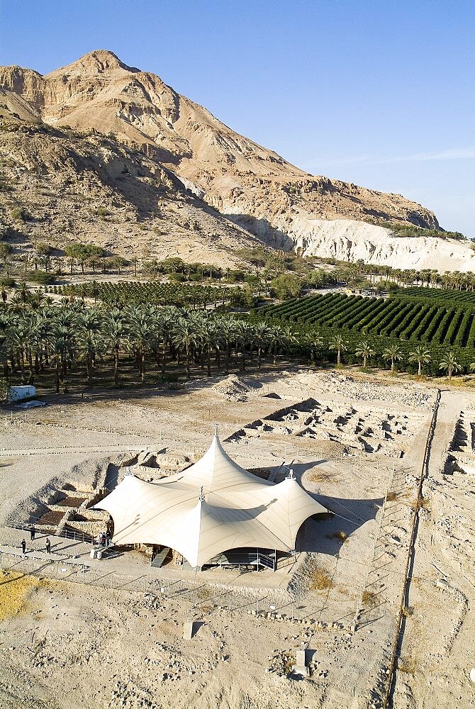 Aerial excavation of Ein Gedi in the northern basin of the Dead Sea, Israel