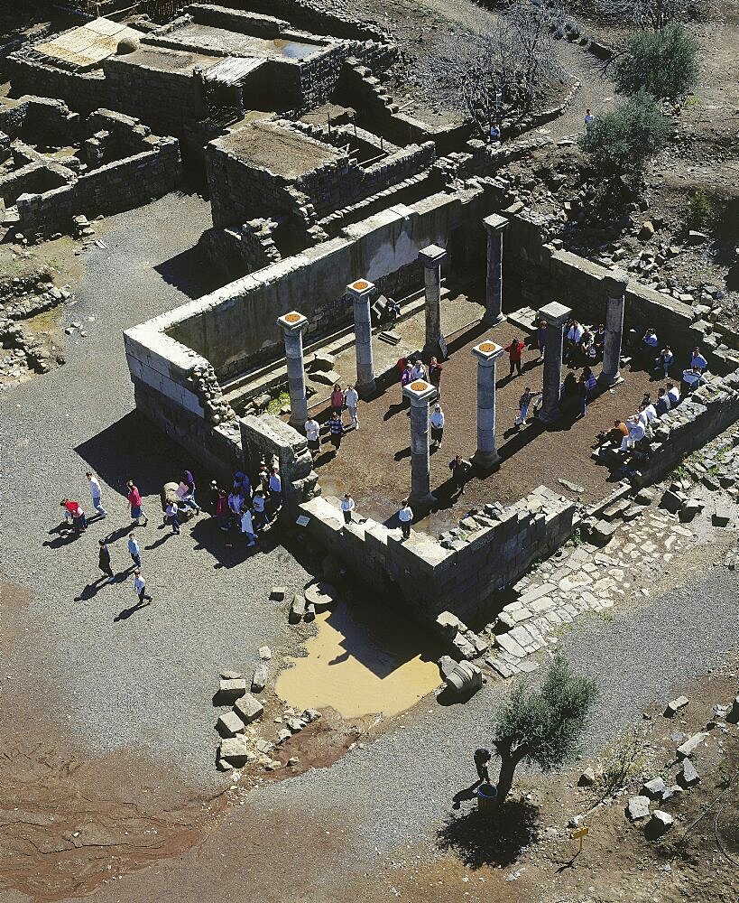 Aerial ancient synagogue of katzrin in the Golan Heights, Israel